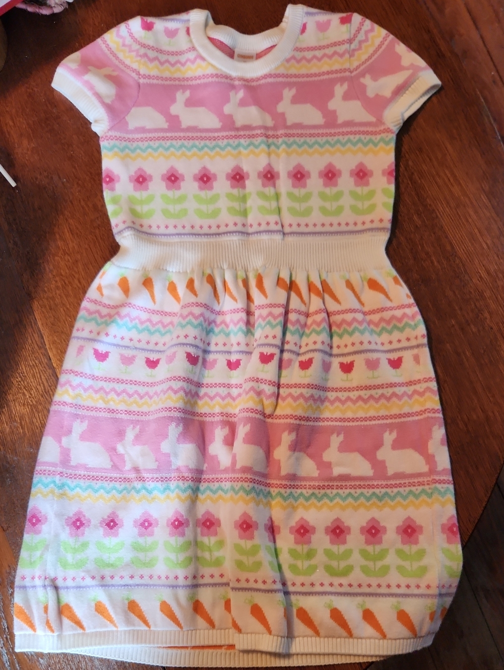 Gymboree Pink Bunny & Floral Knit Dress with Carrot Accents